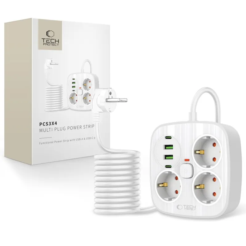 Kup online Tech-Protect ® Listwa Zasilająca 3 Gniazda Sieciowe Usb-A Usb-c Hurtownia