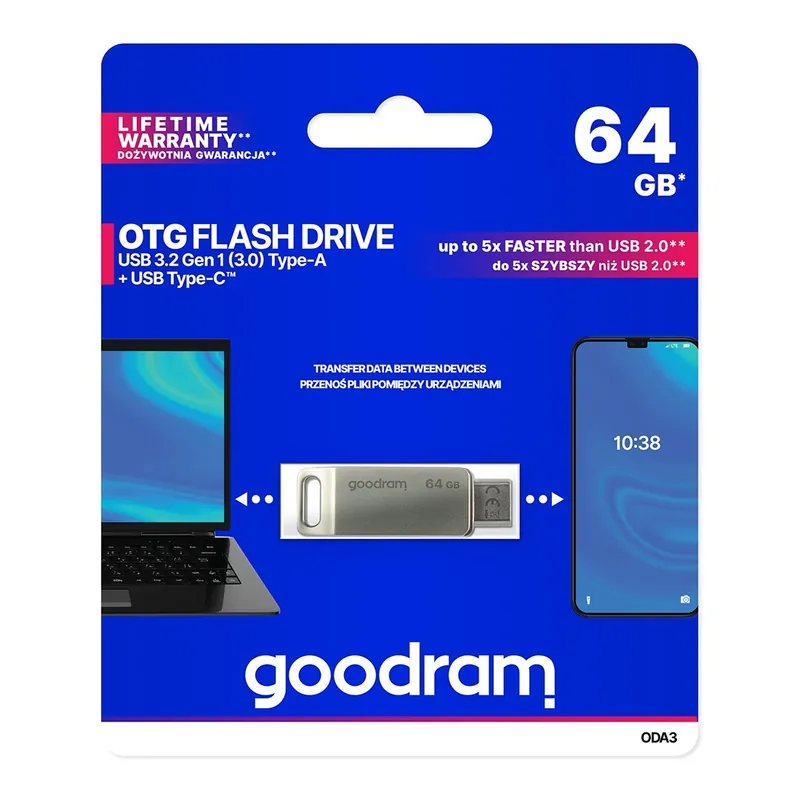 Nie przegap Goodram ® Pendrive 64Gb Dwa Złącza Usb 3.2 + Usb-C Otg Oda3 Hurtownia Sklep