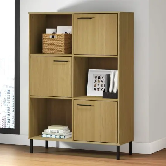Popularny Regał OSLO, metalowe nóżki, brązowy, 90x35x128,5 cm, drewno Lumarko! - Hurtownia wielobranżowa Lumarko