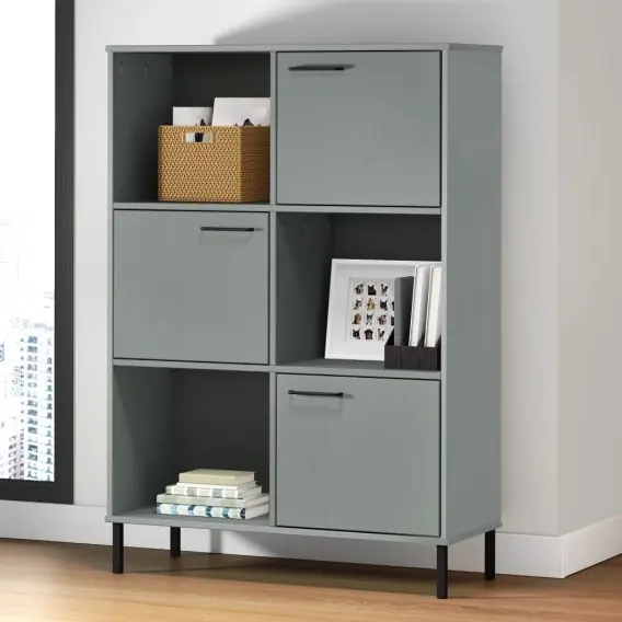 Regał OSLO, metalowe nóżki, szary, 90x35x128,5 cm, lite drewno Lumarko! - Hurtownia wielobranżowa Lumarko Ekspresowa dostawa