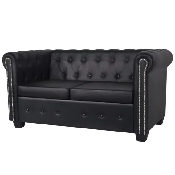 Ostatnie sztuki Sofa 2-osobowa w stylu Chesterfield, sztuczna skóra, czarna Lumarko! - Hurtownia wielobranżowa Lumarko