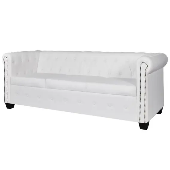 Sofa 3-osobowa w stylu Chesterfield, sztuczna skóra, biała Lumarko! - Hurtownia wielobranżowa Lumarko Taniej