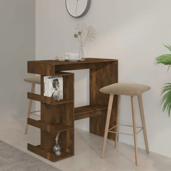 Sprawdź teraz Stolik barowy z półkami, przydymiony dąb, 100x50x101,5 cm Lumarko! - Hurtownia wielobranżowa Lumarko