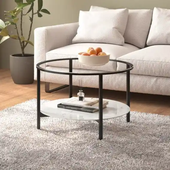 Stolik herbaciany, czarna rama i marmur, szkło hartowane, 70 cm Lumarko! - Hurtownia wielobranżowa Lumarko Oferta limitowana