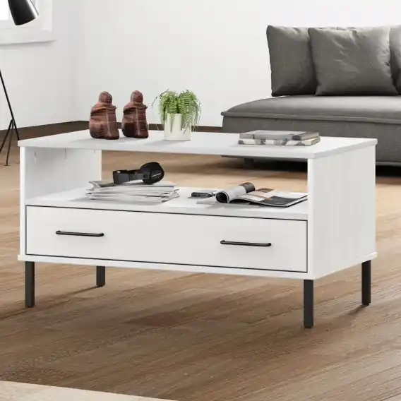 Bezpieczna płatność Stolik kawowy OSLO, metalowe nóżki, biały, 85x50x45 cm, drewno Lumarko! - Hurtownia wielobranżowa Lumarko