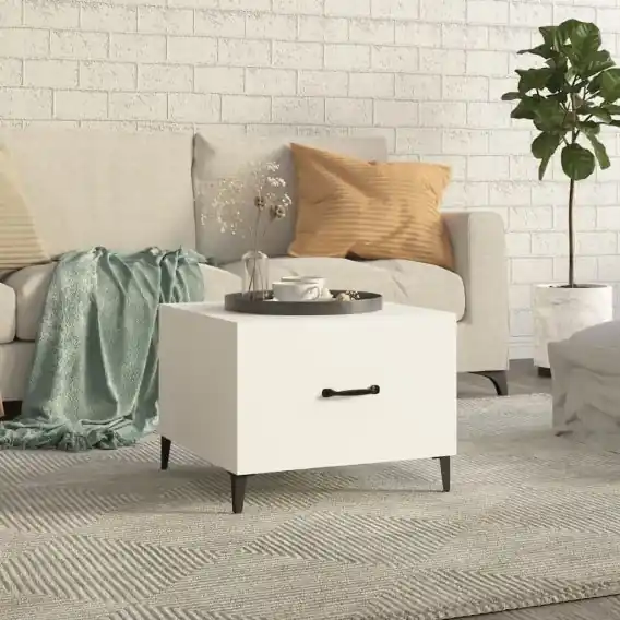 Szybka wysyłka Stolik kawowy z metalowymi nogami, biały, 50x50x40 cm Lumarko! - Hurtownia wielobranżowa Lumarko