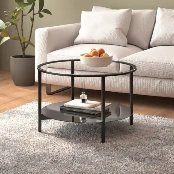 Stolik kawowy, czarna rama i bezbarwne szkło hartowane, 70 cm Lumarko! - Hurtownia wielobranżowa Lumarko Oferta limitowana