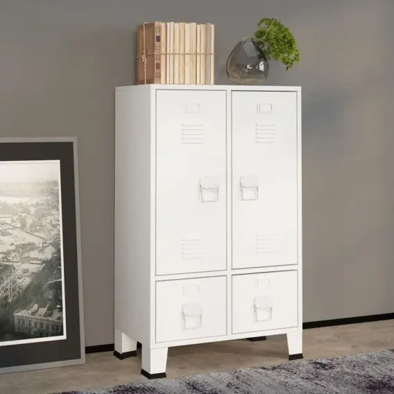 Taniej Szafa w stylu industrialnym, biała, 67x35x107 cm, stal Lumarko! - Hurtownia wielobranżowa Lumarko