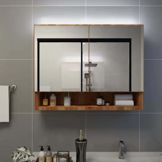 Wyprzedaż Szafka łazienkowa z lustrem i LED, kolor dębowy 80x15x60 cm MDF Lumarko! - Hurtownia wielobranżowa Lumarko