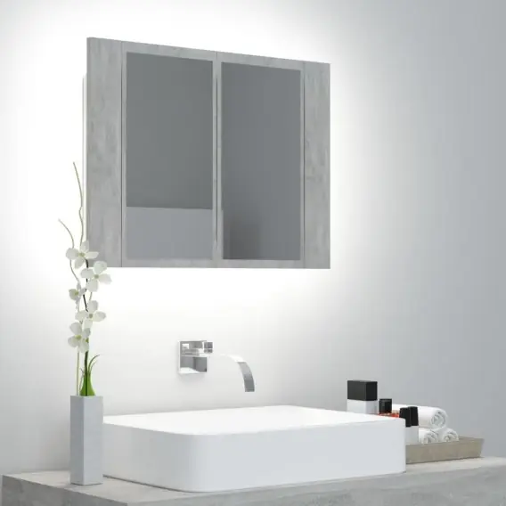 Szafka łazienkowa z lustrem i LED, szarość betonu, 60x12x45 cm Lumarko! - Hurtownia wielobranżowa Lumarko Tani