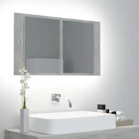 Kup teraz Szafka łazienkowa z lustrem i LED, szarość betonu, 80x12x45 cm Lumarko! - Hurtownia wielobranżowa Lumarko