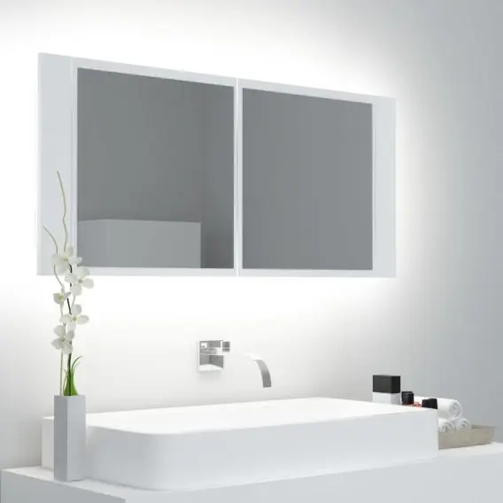 Szafka łazienkowa z lustrem i LED, biała, 100x12x45 cm Lumarko! - Hurtownia wielobranżowa Lumarko Cena promocyjna