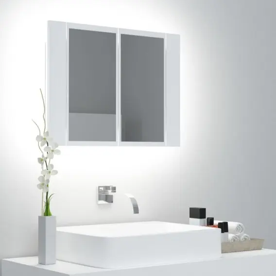 Szafka łazienkowa z lustrem i LED, biała, 60x12x45 cm Lumarko! - Hurtownia wielobranżowa Lumarko Wyprzedaż