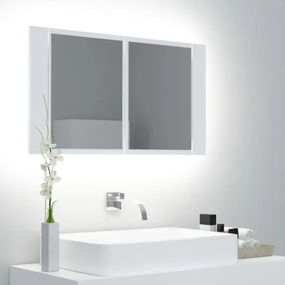 Szafka łazienkowa z lustrem i LED, biała, 80x12x45 cm Lumarko! - Hurtownia wielobranżowa Lumarko Tylko do końca tygodnia