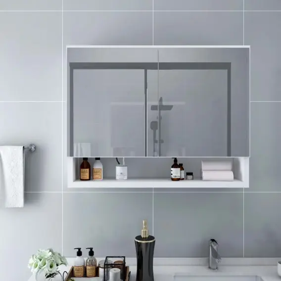Niska cena Szafka łazienkowa z lustrem i LED, biała, 80x15x60 cm, MDF Lumarko! - Hurtownia wielobranżowa Lumarko