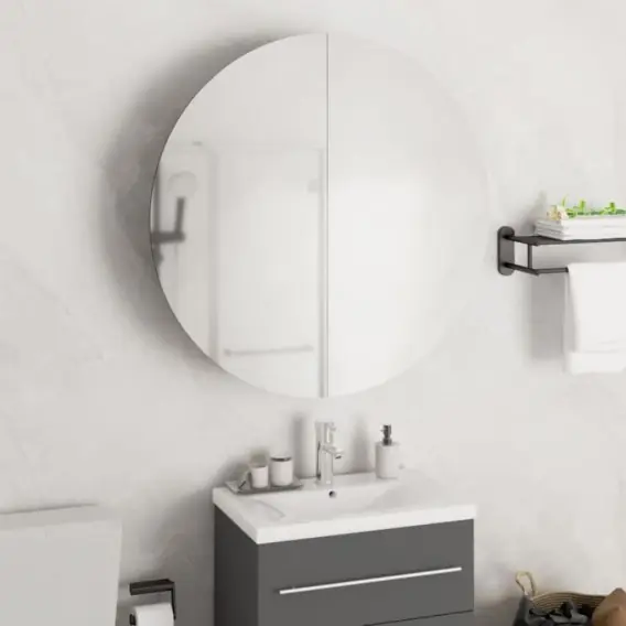 Tani Szafka łazienkowa z lustrem i LED, czarny, 54x54x17,5 cm Lumarko! - Hurtownia wielobranżowa Lumarko