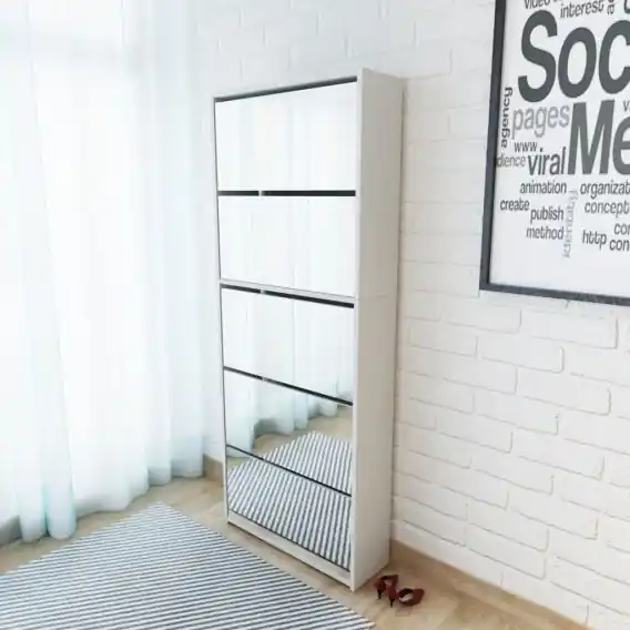 Szafka na buty z 5 półkami, lustrzana, biała, 63x17x169,5 cm Lumarko! - Hurtownia wielobranżowa Lumarko Bezpieczne zakupy