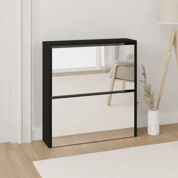 Kup online Szafka na buty z lustrem i 2 szufladami, czarna, 63x17x67 cm Lumarko! - Hurtownia wielobranżowa Lumarko