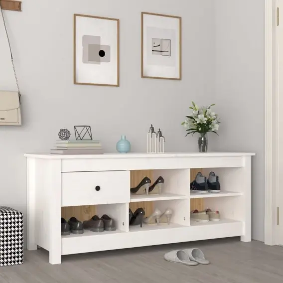 Szafka na buty, biała, 110x38x45,5 cm, lite drewno sosnowe Lumarko! - Hurtownia wielobranżowa Lumarko Taniej