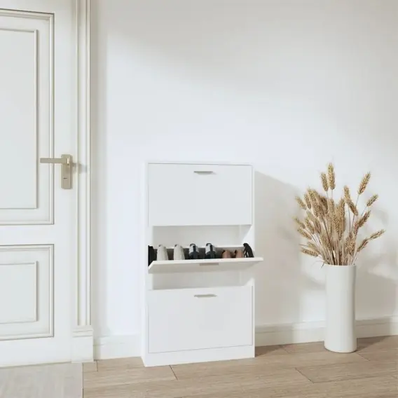Szybka dostawa Szafka na buty, biały, 59x17x108 cm, materiał drewnopochodny Lumarko! - Hurtownia wielobranżowa Lumarko