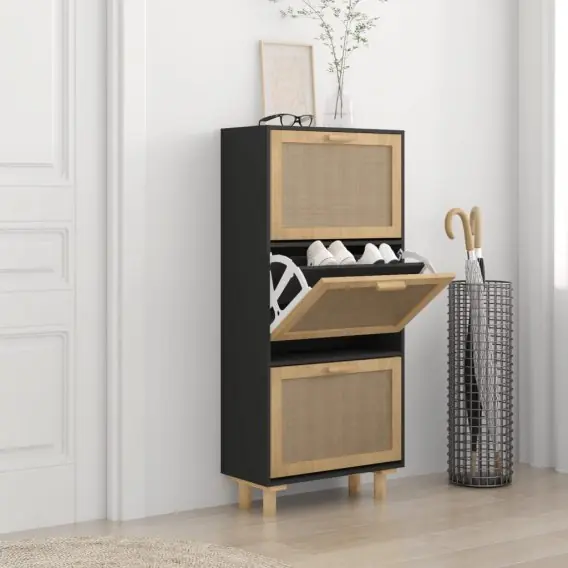 Szafka na buty, czarna, 52x25x115 cm, materiał drewnopochodny Lumarko! - Hurtownia wielobranżowa Lumarko Do wyczerpania zapasów
