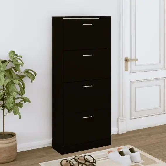 Szafka na buty, czarna, 63x24x147 cm, materiał drewnopochodny Lumarko! - Hurtownia wielobranżowa Lumarko Niska cena