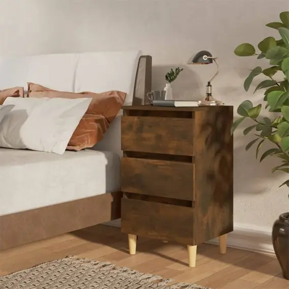 Oferta Szafka nocna z drewnianymi nóżkami, przydymiony dąb, 40x35x69cm Lumarko! - Hurtownia wielobranżowa Lumarko