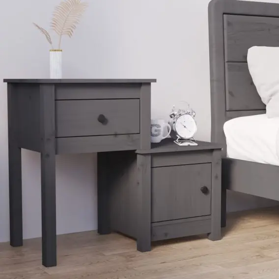 Najlepsza cena Szafka nocna, szara, 79,5x38x65,5 cm, lite drewno sosnowe Lumarko! - Hurtownia wielobranżowa Lumarko