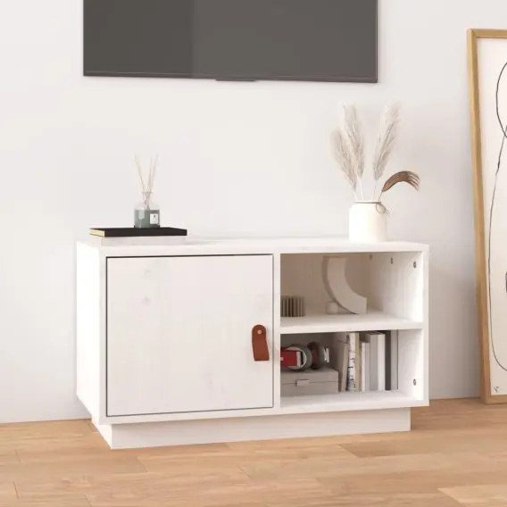 Szafka pod telewizor, biała, 70x34x40 cm, lite drewno sosnowe Lumarko! - Hurtownia wielobranżowa Lumarko Dodaj do koszyka