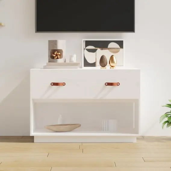Szafka pod telewizor, biała, 90x40x60 cm, lite drewno sosnowe Lumarko! - Hurtownia wielobranżowa Lumarko Premium