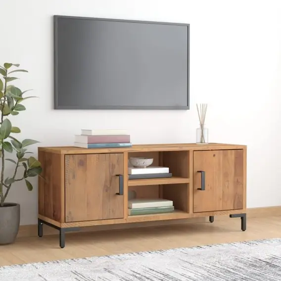 Szafka pod telewizor, brązowa, 110x35x48 cm, sosna z odzysku Lumarko! - Hurtownia wielobranżowa Lumarko Darmowy zwrot