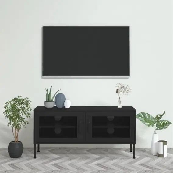 Szafka pod telewizor, czarna, 105x35x50 cm, stalowa Lumarko! - Hurtownia wielobranżowa Lumarko Oferta czasowa