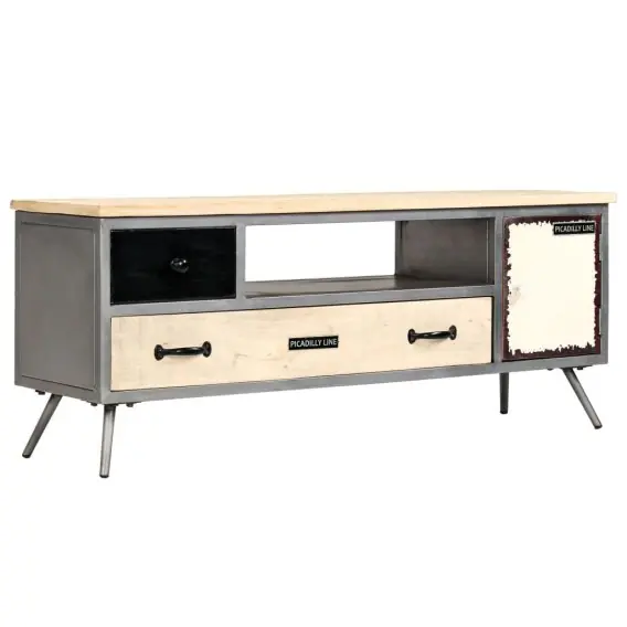 Nie przegap Szafka pod telewizor, lite drewno mango i stal, 120x30x45 cm Lumarko! - Hurtownia wielobranżowa Lumarko