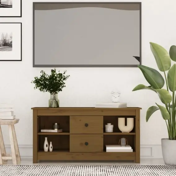 Taniej Szafka pod telewizor, miodowa, 103x36,5x52 cm, drewno sosnowe Lumarko! - Hurtownia wielobranżowa Lumarko