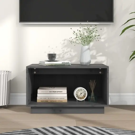 Szafka pod telewizor, szara, 60x35x35 cm, lite drewno sosnowe Lumarko! - Hurtownia wielobranżowa Lumarko Taniej