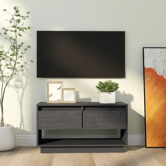 Szafka pod telewizor, szara, 74x34x40 cm, lite drewno sosnowe Lumarko! - Hurtownia wielobranżowa Lumarko Najlepsza cena