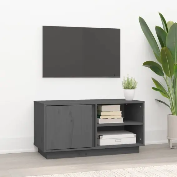 Szafka pod telewizor, szara, 80x35x40,5 cm, lite drewno sosnowe Lumarko! - Hurtownia wielobranżowa Lumarko Nowość