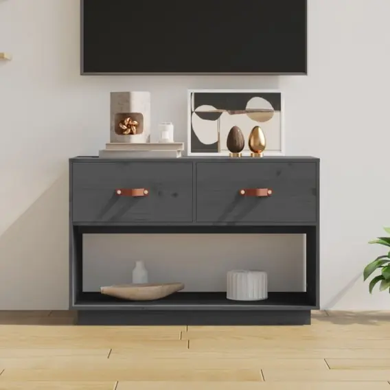 Kup teraz Szafka pod telewizor, szara, 90x40x60 cm, lite drewno sosnowe Lumarko! - Hurtownia wielobranżowa Lumarko
