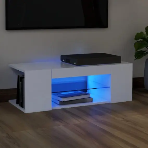 Promocja Szafka pod TV z oświetleniem LED, biała, 90x39x30 cm Lumarko! - Hurtownia wielobranżowa Lumarko