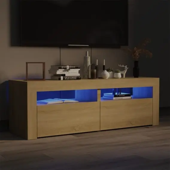 Niska cena Szafka pod TV z oświetleniem LED, dąb sonoma, 120x35x40 cm Lumarko! - Hurtownia wielobranżowa Lumarko