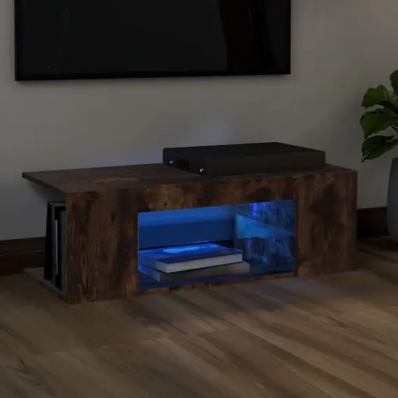 Szafka pod TV z oświetleniem LED, przydymiony dąb, 90x39x30 cm Lumarko! - Hurtownia wielobranżowa Lumarko Ostatnie sztuki