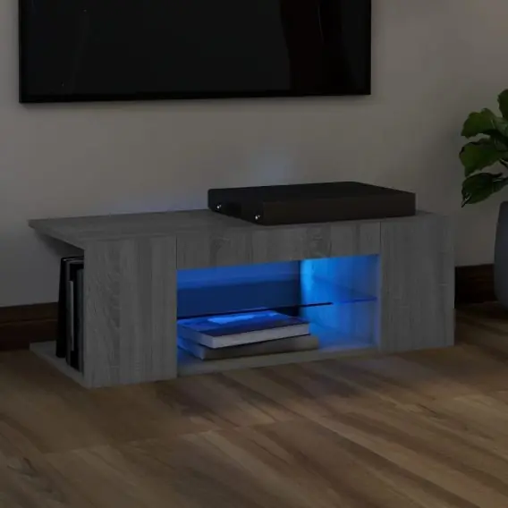 Promocja Szafka pod TV z oświetleniem LED, szary dąb sonoma, 90x39x30 cm Lumarko! - Hurtownia wielobranżowa Lumarko