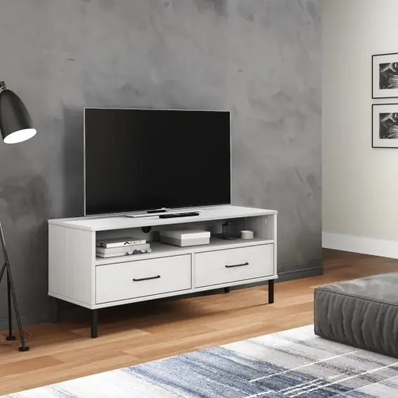 Bezpieczna płatność Szafka pod TV OSLO, metalowe nóżki, biała, sosnowa Lumarko! - Hurtownia wielobranżowa Lumarko