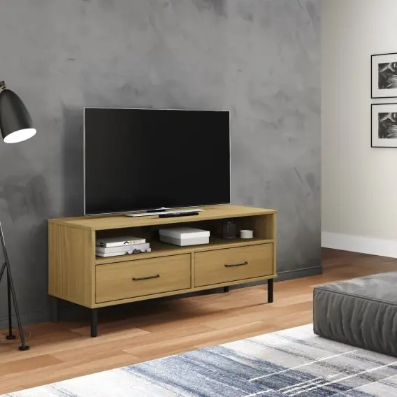 Szafka pod TV OSLO, metalowe nóżki, brązowa, sosnowa Lumarko! - Hurtownia wielobranżowa Lumarko Oferta limitowana