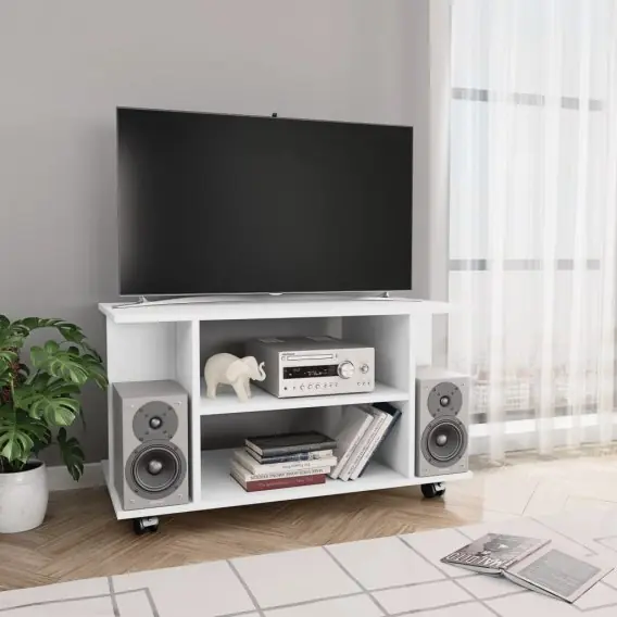 Szafka pod TV z kółkami, biała, 80x40x40 cm, płyta wiórowa Lumarko! - Hurtownia wielobranżowa Lumarko Dostępne od ręki