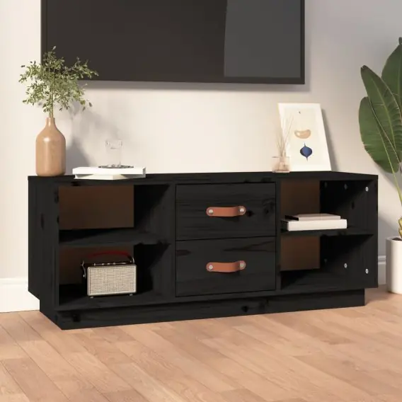 Łatwy zwrot Szafka pod TV, czarna, 100x34x40 cm, lite drewno sosnowe Lumarko! - Hurtownia wielobranżowa Lumarko