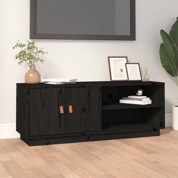 Szafka pod TV, czarna, 105x34x40 cm, lite drewno sosnowe Lumarko! - Hurtownia wielobranżowa Lumarko Bezpieczna płatność