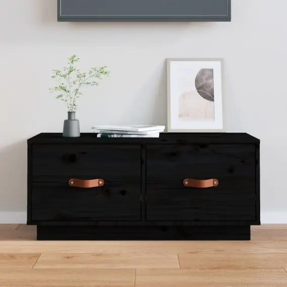 Hit cenowy Szafka pod TV, czarna, 80x34x35 cm, lite drewno sosnowe Lumarko! - Hurtownia wielobranżowa Lumarko