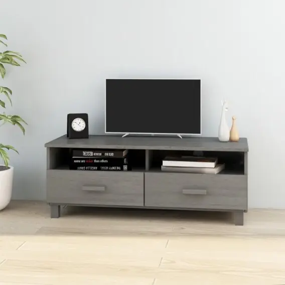 Szafka pod TV, jasnoszara, 106x40x40 cm, lite drewno sosnowe Lumarko! - Hurtownia wielobranżowa Lumarko Premium