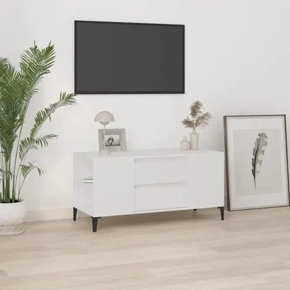 Szafka pod TV, biała, 102x44,5x50 cm, materiał drewnopochodny Lumarko! - Hurtownia wielobranżowa Lumarko Oferta
